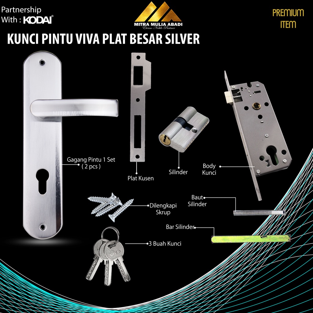 Kunci Pintu Besar Bulat Plat Silver 25 cm VIVA by Kodai I Gagang Bulat Lengkung