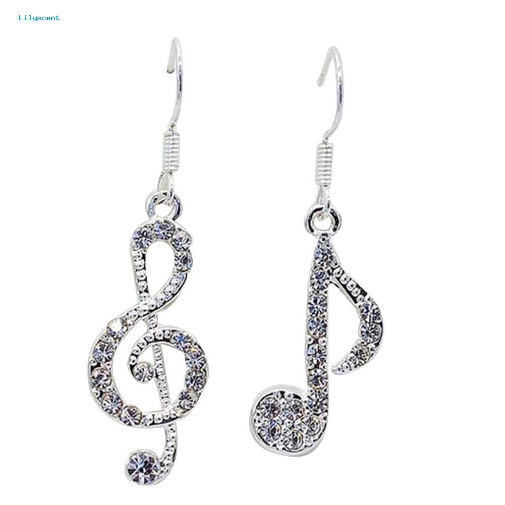 Lilyscent Fashion Wanita Berlian Imitasi Hias Treble Musik Note Pesona Menjuntai Kait Anting