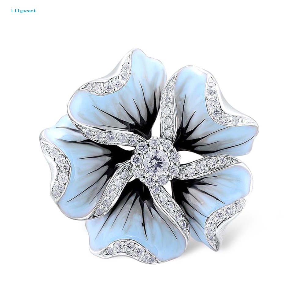 Lilyscent Wanita Berlian Imitasi Bertatahkan Enamel Bunga Jari Cincin Perhiasan Hadiah Hari Valentine