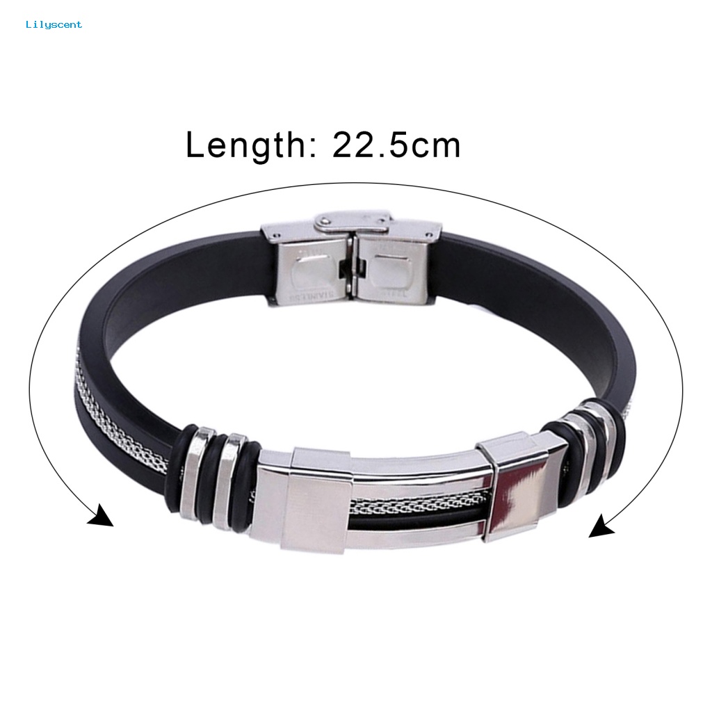 Lilyscent Gelang Tangan Silikon Untuk Kehidupan Sehari-Hari Pria Kawat Stainless Steel Gelang Lebar Kawat Anti Karat