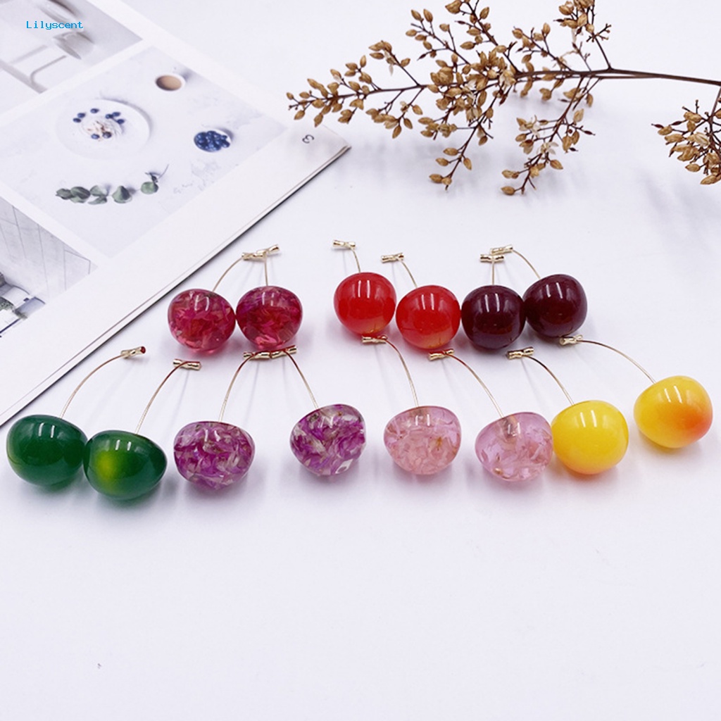 Lilyscent 1pasang Wanita Manis Cherry Buah Tergantung Anting Giwang Perhiasan Aksesoris Hadiah