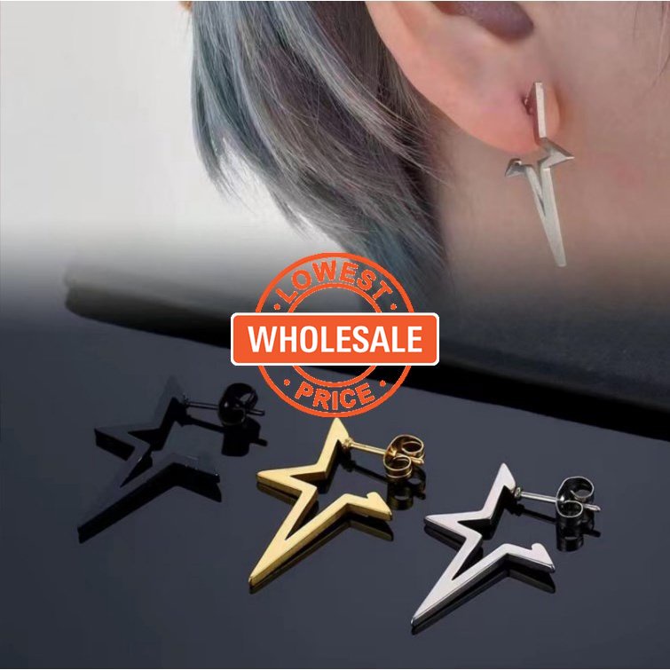 [Harga Grosir] 1PC Unisex Punk Geometris Bintang Stud Earrings Hip Hop Keren Cewek Cowok Pentagram Telinga Stud Ins Korea Anti Karat Daily Earring Pria Wanita Aksesoris Fashion