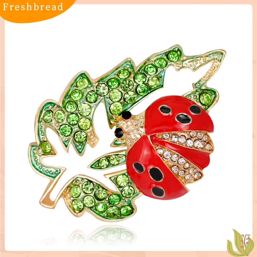 &lt; Freshbread &gt; Fashion Wanita Berlian Imitasi Ladybird Bentuk Daun Bros Pin Gaun Syal Aksesori