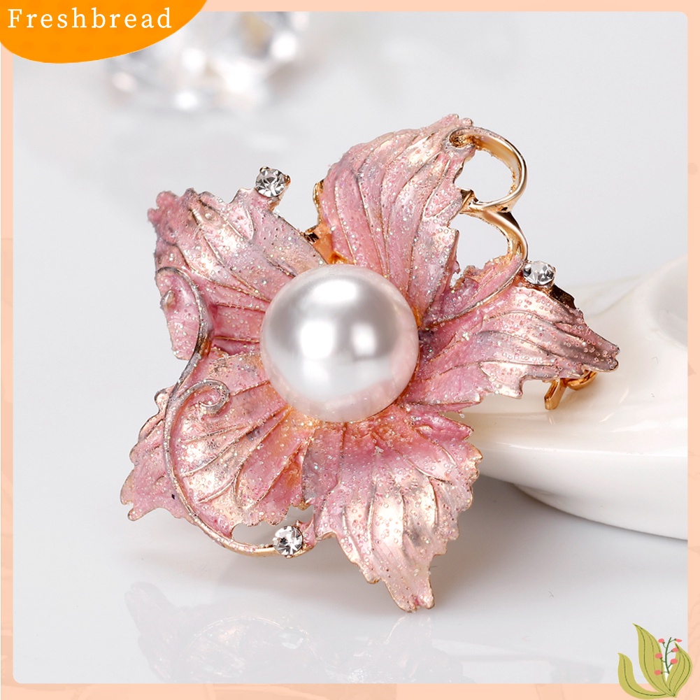 &lt; Freshbread &gt; Fashion Wanita Berlian Imitasi Mutiara Imitasi Enamel Bunga Floriated Bros Pin