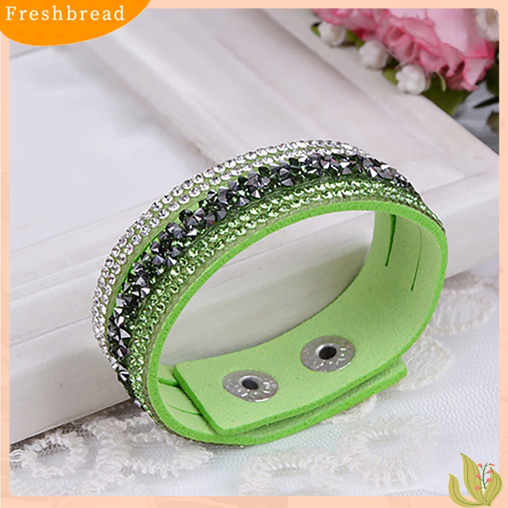 &lt; Freshbread &gt; Wanita Fashion Gelang Tangan Kulit Imitasi Kristal Berlian Imitasi Untuk Hadiah Perjamuan Pacaran