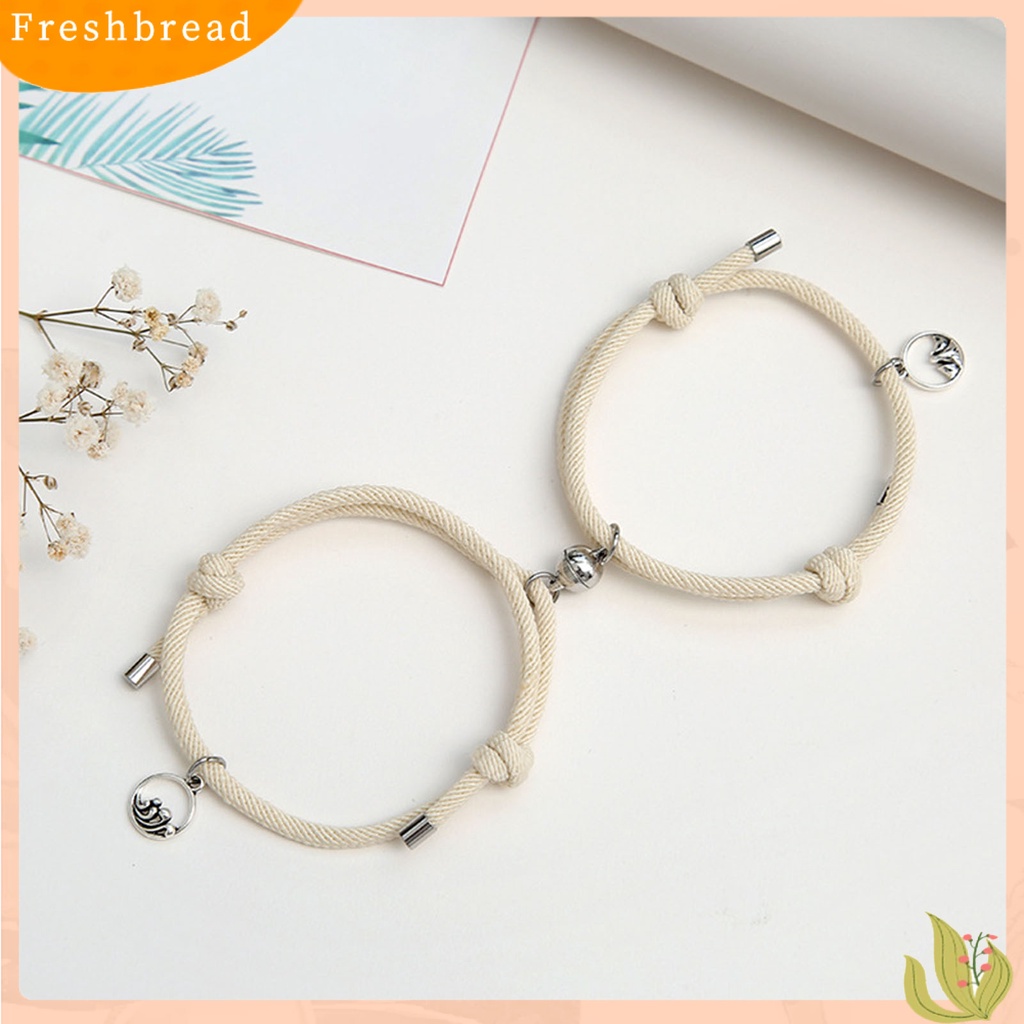 &lt; Freshbread &gt; 2Pcs Gelang Couple Liontin Bulat Adjustable Pria Wanita Geometri Tahan Lama Cord Bracelets Untuk Hari Kasih Sayang