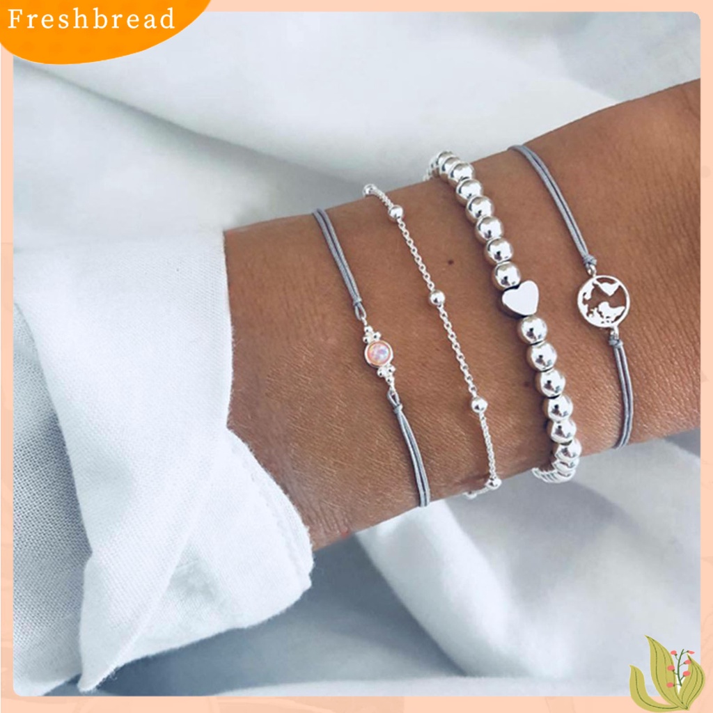 &lt; Freshbread &gt; 4Pcs/Set Gelang Fashion Berbentuk Hati Kelezatan Ramah Kulit Pesona Bangle Boho Perhiasan Untuk Pakaian Sehari-Hari