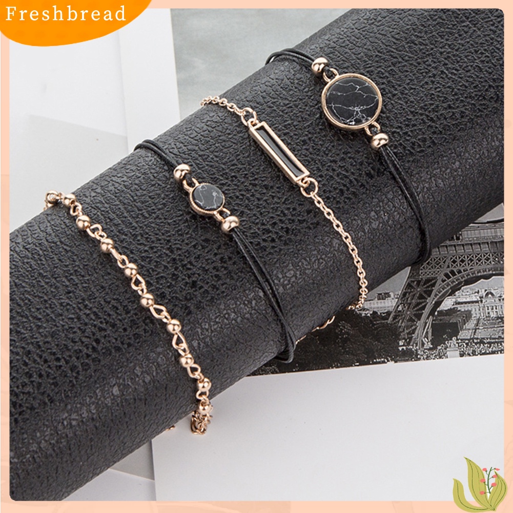 &lt; Freshbread &gt; 4Pcs/Set Wanita Bohemian Bulat Bar Batu Pesona Gelang Tali Rantai Bangle Perhiasan