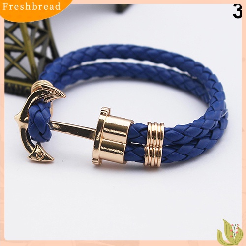 &lt; Freshbread &gt; Wanita Pria Multilayer Kulit Imitasi Buatan Tangan Manset Gelang Jangkar Gelang Bangle