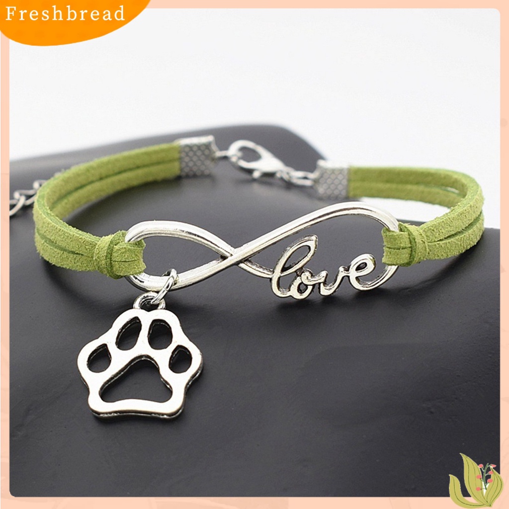 &lt; Freshbread &gt; Wanita Unisex Bergaya Paw Pendant Infinity Cinta Kulit Imitasi Buatan Tangan Gelang