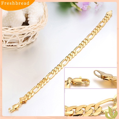 &lt; Freshbread &gt; Mewah Pria Emas 18K Berlapis 7mm Lebar Datar Rantai Gelang Perhiasan Hadiah