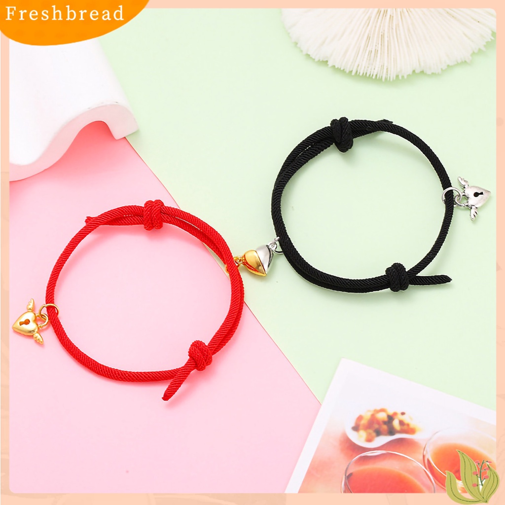 &lt; Freshbread &gt; 1pasang ic Gelang Nilon Tali Tangan Buatan Tangan Adjustable Electroplating Liontin Tidak Luntur Hias Pecinta Menarik Atraksi Hati Gelang Perhiasan Aksesori