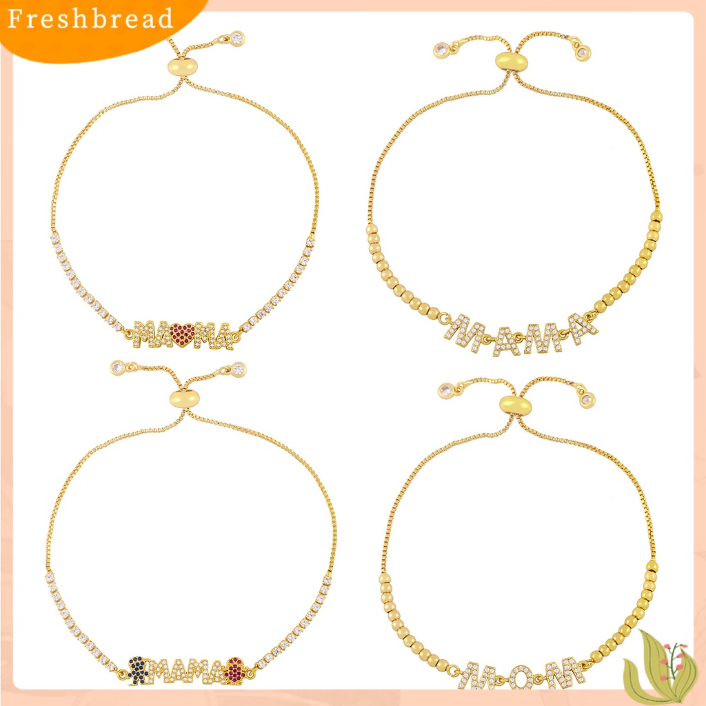 < Freshbread > Liontin Gelang Adjustable Cubic Zirconia Personalized Electroplating Letter Decor Hias Pengerjaan Halus MAMA Liontin Rantai Gelang Hadiah Ulang Tahun