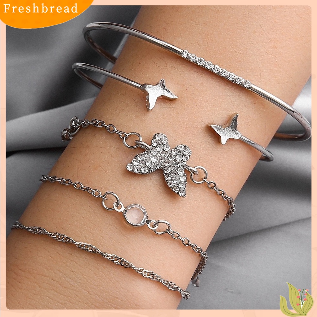 &lt; Freshbread &gt; 5/6Pcs Gelang Wanita Butterfly Stackable Jewelry Multilayer Dripping Oil Bangles Untuk Pantai