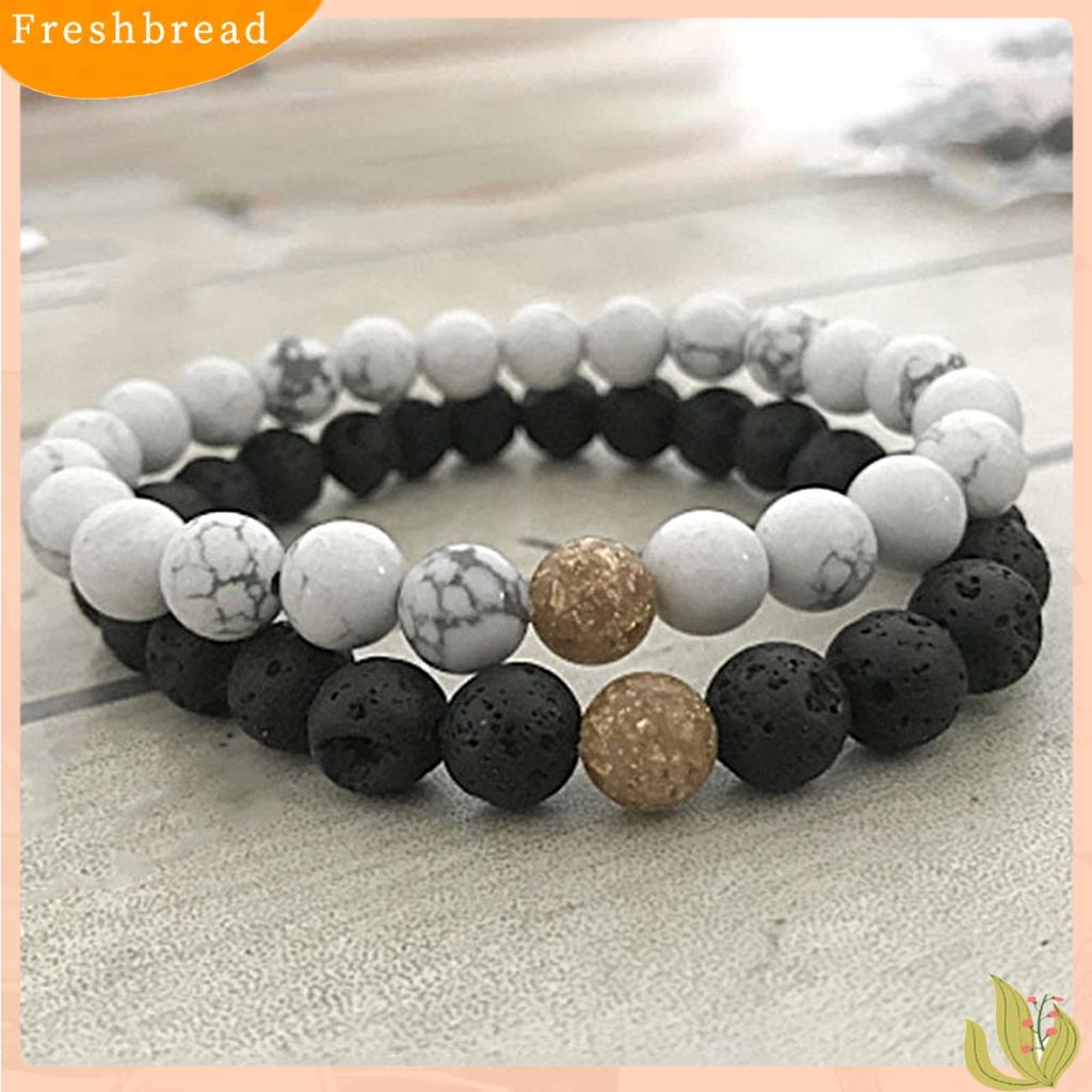 &lt; Freshbread &gt; 2Pcs Gelang Yoga Trendi Menawan Tali Elastis Gelang Manik-Manik Yoga Hitam Untuk Kekasih