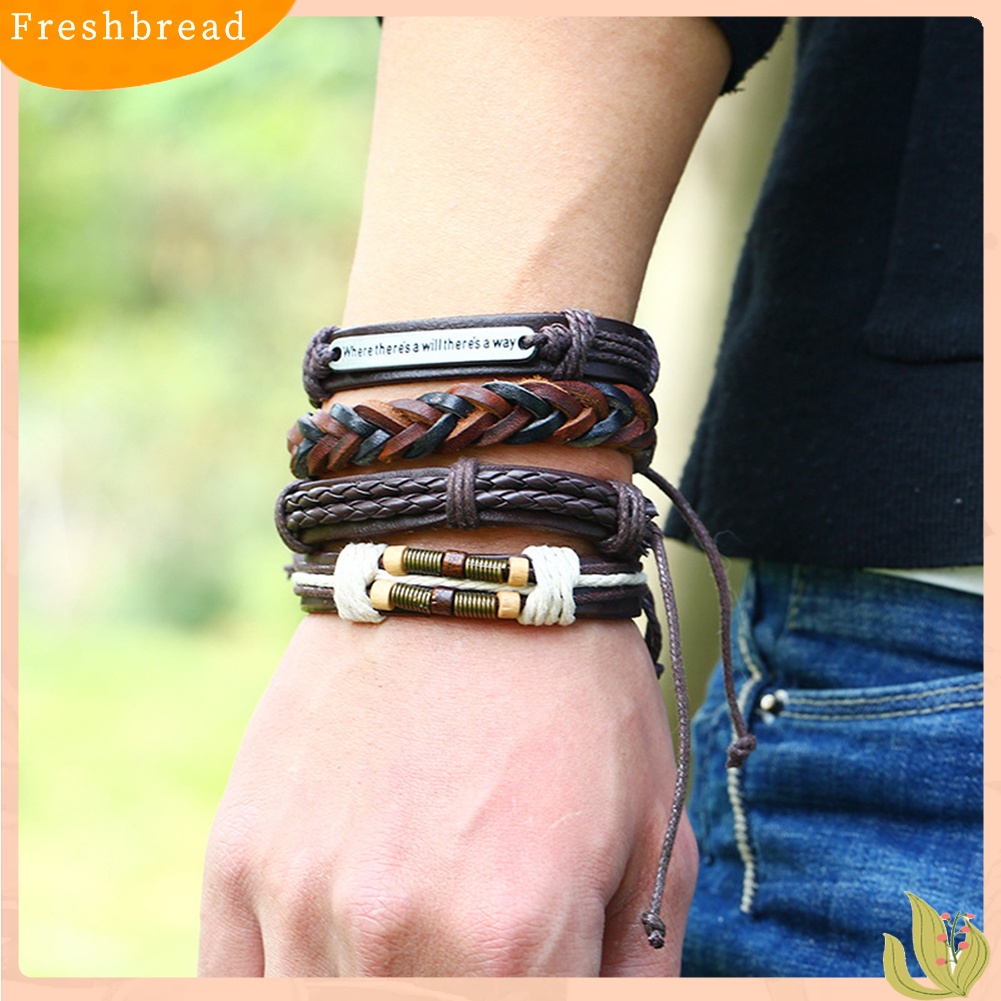 &lt; Freshbread &gt; 12Pcs/Set Vintage Pria Kulit Imitasi Multi-Layer Braided Gelang Perhiasan Hadiah