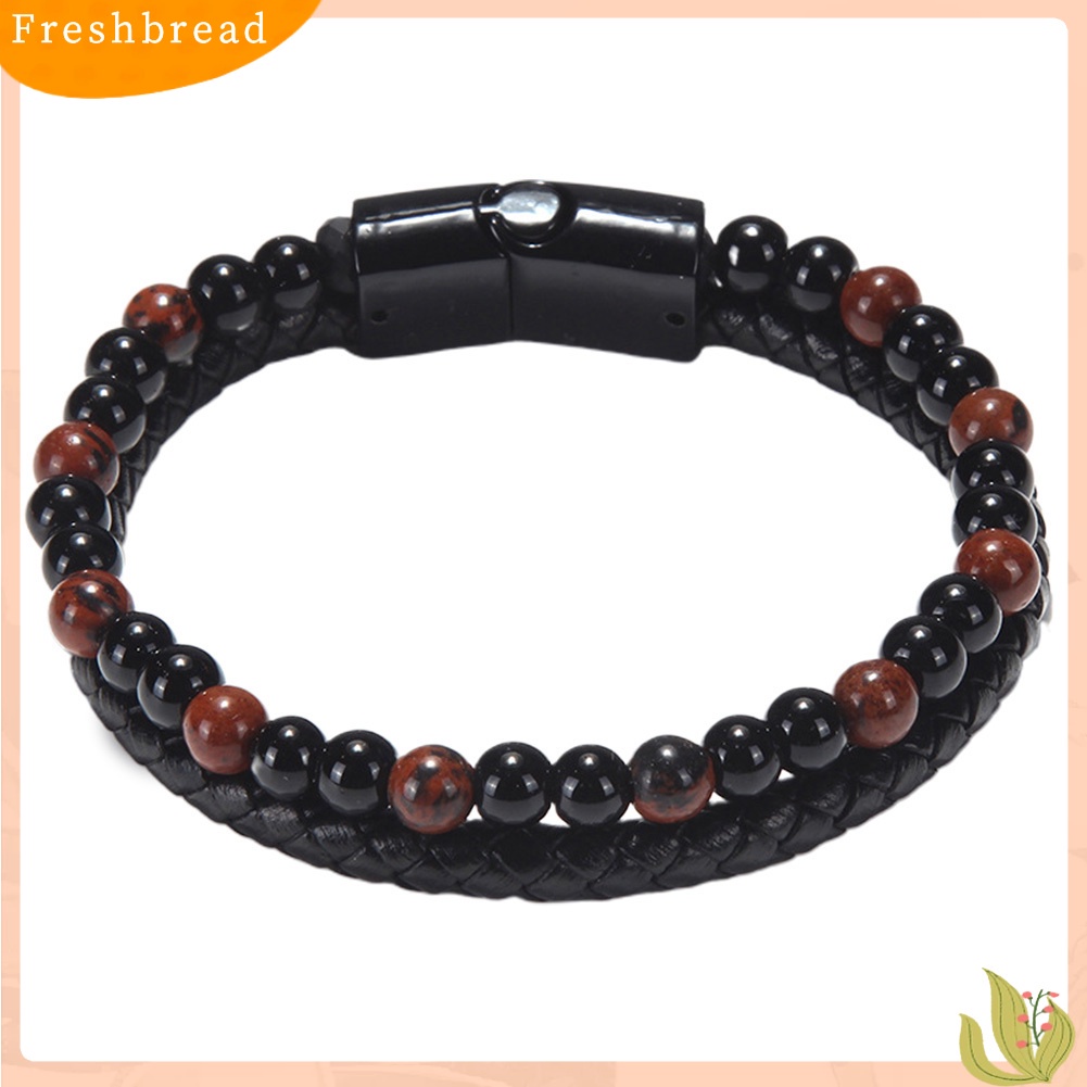 &lt; Freshbread &gt; Fashion Pria Manik-Manik Batu Alam ic Gesper Gelang Bangle Perhiasan Hadiah