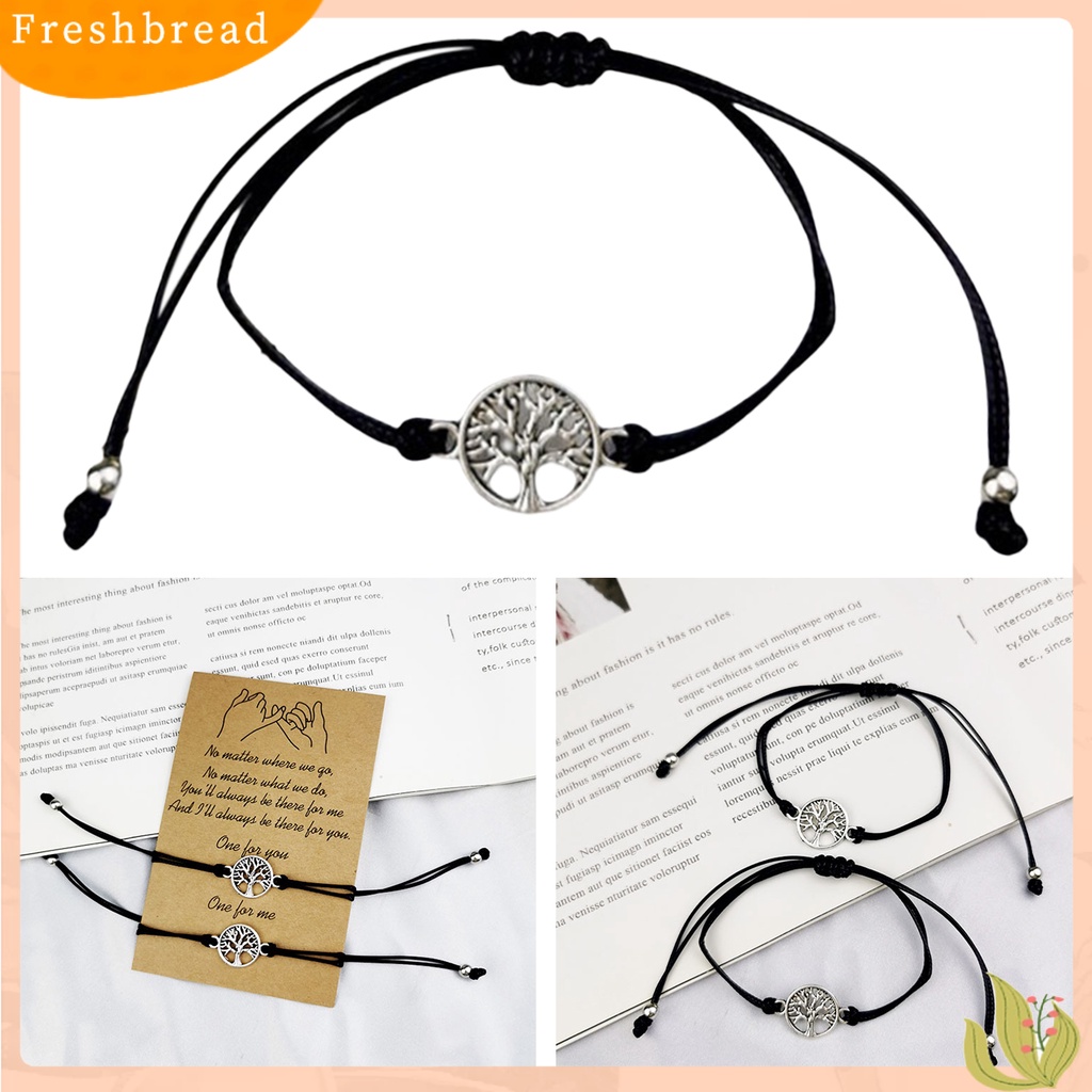 &lt; Freshbread &gt; 2Pcs Couple Gelang Boho Berongga Keluar Elastis Adjustable Tali Tenun Tangan DIY Wish Card Gift Pria Wanita Pohon Kehidupan Pesona Gelang Persahabatan Untuk Pakaian Sehari-Hari