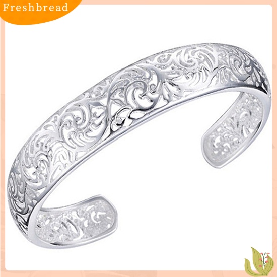 &lt; Freshbread &gt; Gelang Manset Bukaan Pengerjaan Indah Hollow Warna Silver Motif Ukir Retro Bangle Untuk Pesta