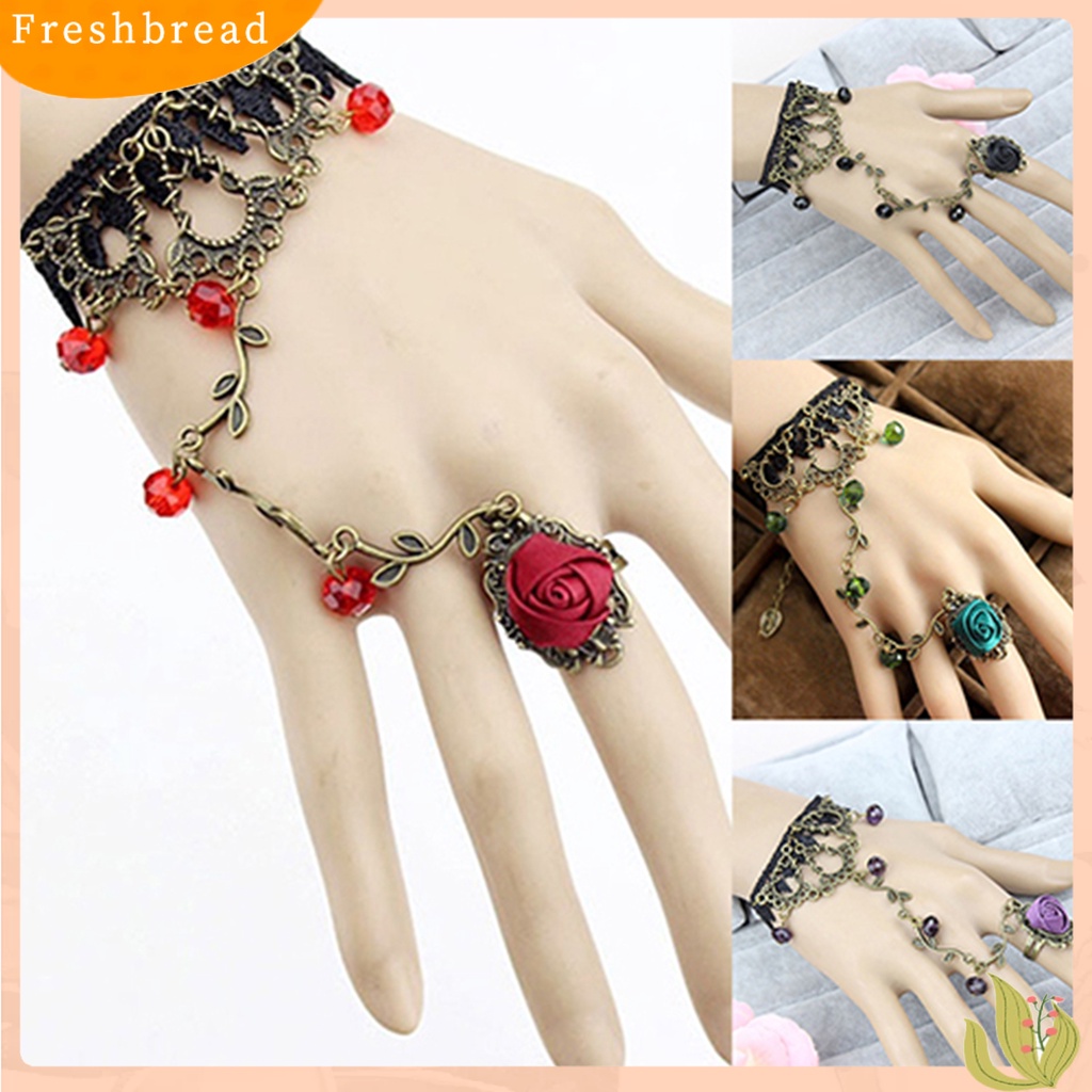 &lt; Freshbread &gt; Gothic Perhiasan Wanita Renda Bunga Tangan Budak Rantai Cincin Harness Gelang Hadiah