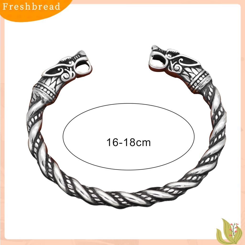 &lt; Freshbread &gt; Pria Gelang Warna Solid Vintage Stainless Anti-Cacat Mudah Cocok Dengan Pembukaan Dekoratif Memutar Kepala Naga Pria Bangles Male Jewelry