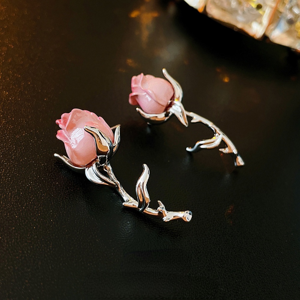 Deartiara Lembut Gradual Pink Rose Blossom Anting Fashion Romantis Anting Tanpa Lubang Telinga Rumbai Klip Tulang Telinga