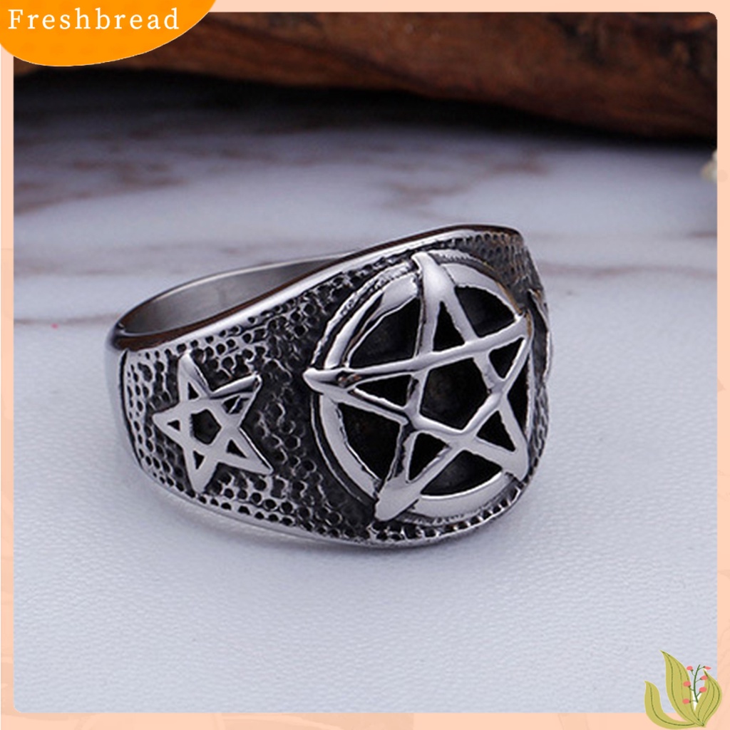 &lt; Freshbread &gt; Pria Baja Titanium Berujung Lima Bintang Telunjuk Jari Geometris Cincin Perhiasan Hadiah