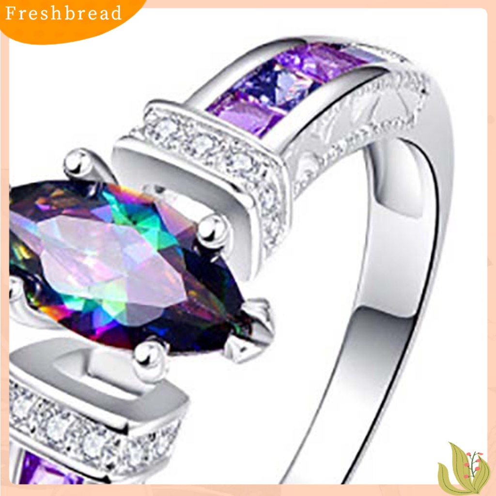 &lt; Freshbread &gt; Wanita Trendi Cincin Warna-Warni Cubic Zirconia Tidak Mudah Pecah Cincin Jari Fashion Mewah Untuk Perjamuan