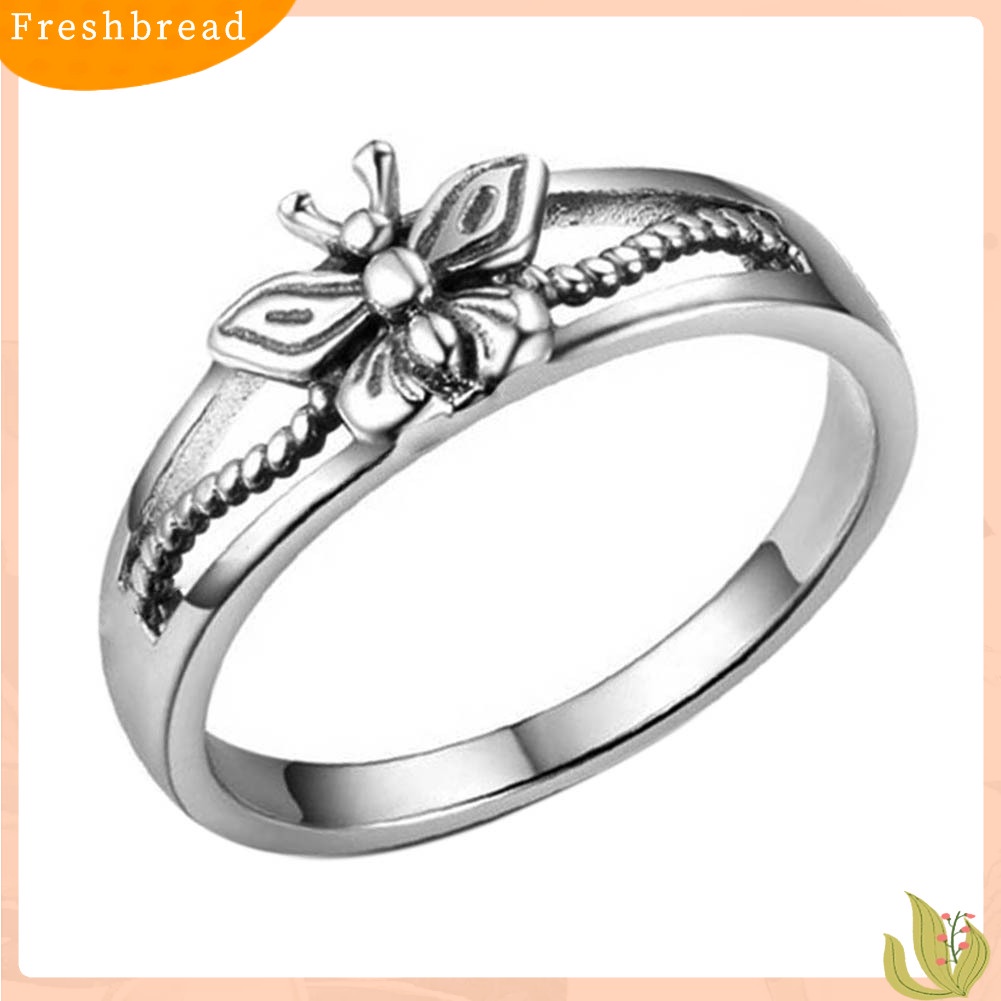&lt; Freshbread &gt; Wanita Perak Berlapis Berongga Kupu-Kupu Tipis Band Jari Cincin Pesta Perhiasan Hadiah