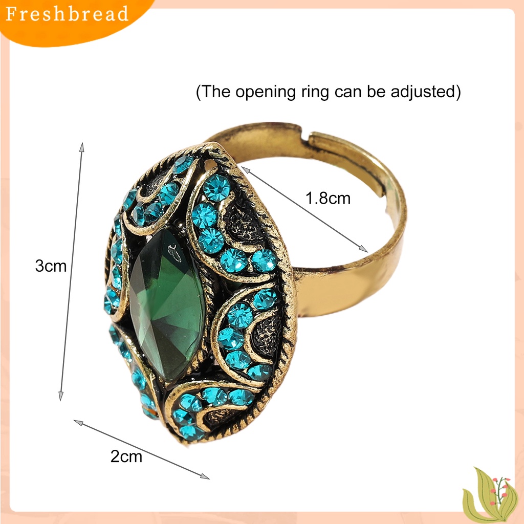 &lt; Freshbread &gt; Opening Adjustable Women Ring Alloy Oval Berlian Imitasi Berlebihan Cincin Perhiasan Aksesori