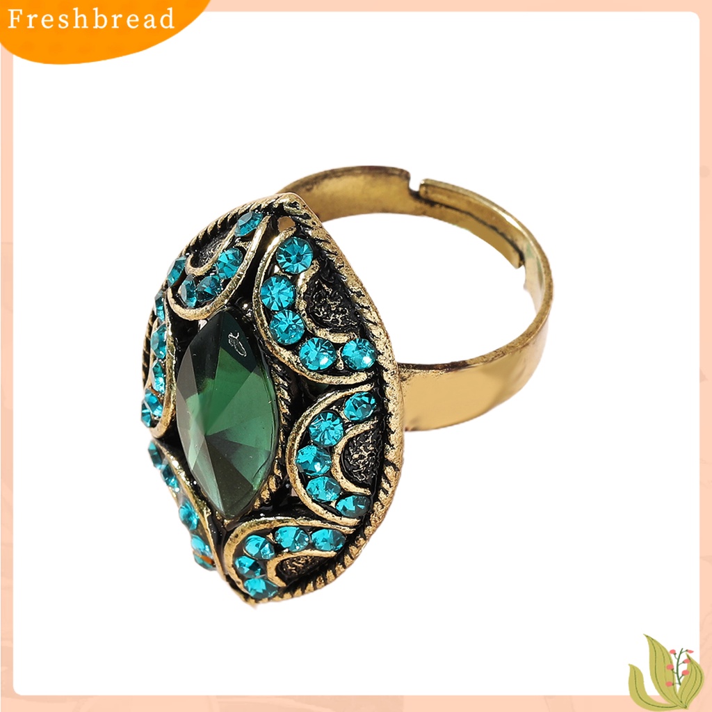 &lt; Freshbread &gt; Opening Adjustable Women Ring Alloy Oval Berlian Imitasi Berlebihan Cincin Perhiasan Aksesori