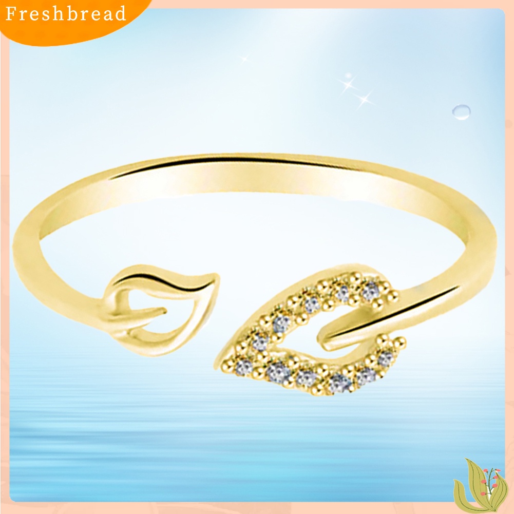 &lt; Freshbread &gt; Unik Dapat Disesuaikan Berongga Hati Daun Berlian Imitasi Pembukaan Jari Cincin Wanita Perhiasan