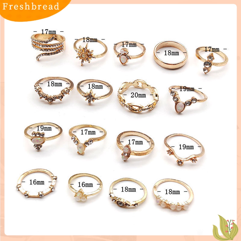 &lt; Freshbread &gt; 17 Pcs Stackable Knuckle Rings Geometris Berlian Imitasi Wanita Vintage Sparkling Finger Rings Perhiasan Aksesoris