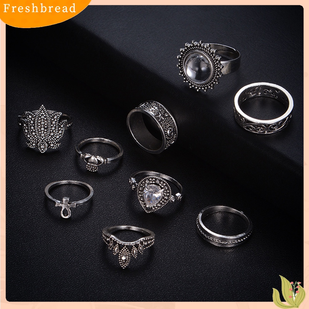 &lt; Freshbread &gt; 9Pcs/Set Retro Wanita Berlian Imitasi Knuckle Jari Cincin Perhiasan Accesories Hadiah