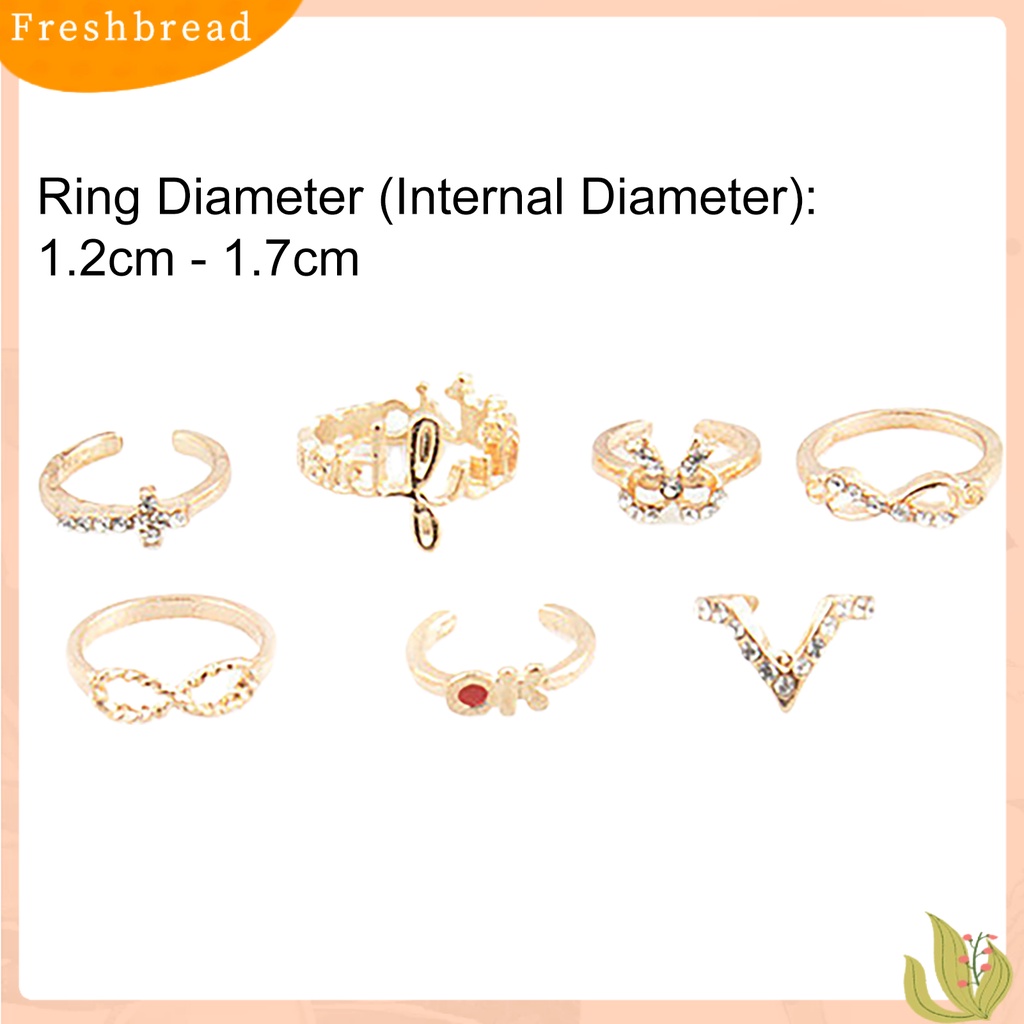 &lt; Freshbread &gt; 7Pcs Cincin Open Ring Stackable Alloy Bentuk Kupu-Kupu Cincin Midi Untuk Pesta