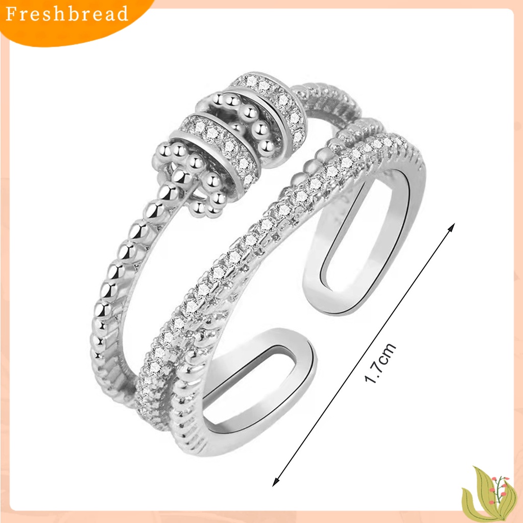 &lt; Freshbread &gt; Anti Kecemasan Cincin Shiny Cubic Zirconia Inlay Beads Adjustable Ring Dekorasi Perhiasan Aksesoris Fashion Wanita Pria Kecemasan Worry Finger Stress Relief Rings