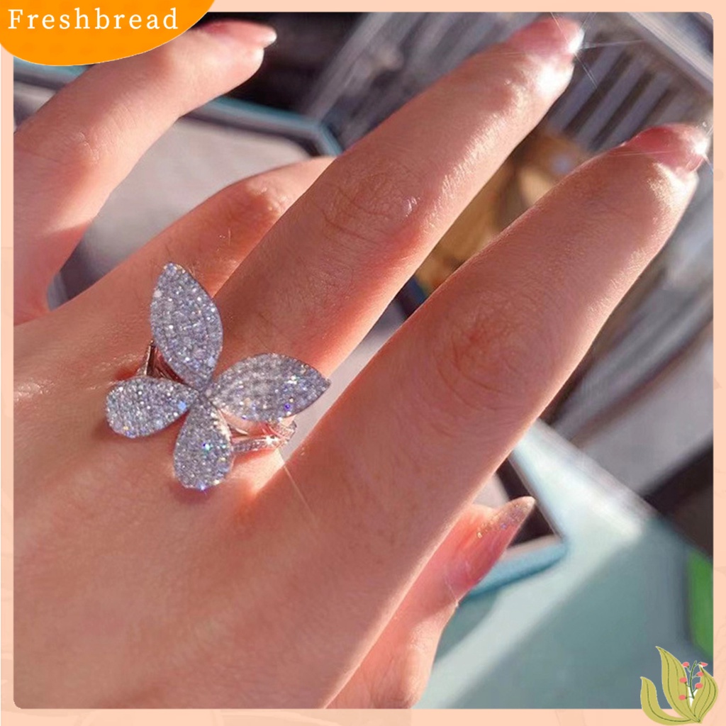 &lt; Freshbread &gt; Wanita Cincin Pembukaan Adjustable Bright Luster Mewah Penuh Berlian Imitasi Kupu-Kupu Cincin Perhiasan Aksesoris