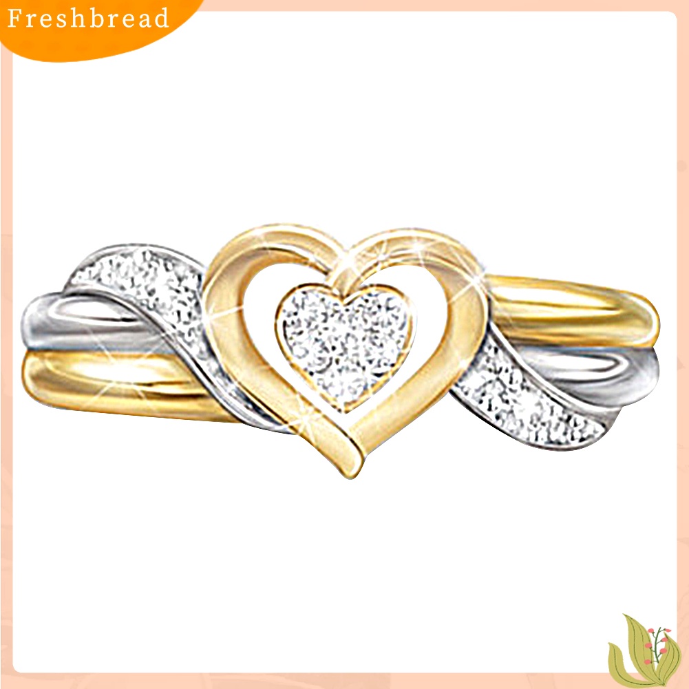 &lt; Freshbread &gt; Shiny Women Rhinestone Hollow Love Heart Finger Ring Perhiasan Pertunangan Pernikahan