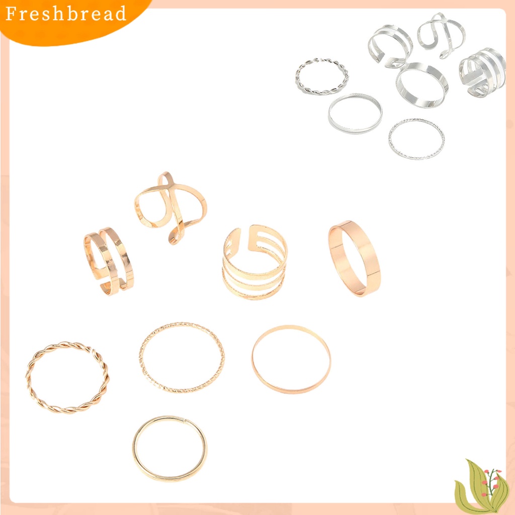 &lt; Freshbread &gt; 8Pcs/Set Cincin Fashion Cincin Jari Desain Melintir Geometris Dapat Ditumpuk Elegan Untuk Wanita