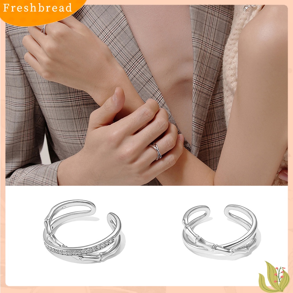 &lt; Freshbread &gt; Cincin Pasangan Pembukaan Silang Sambungan Bambu Gloss Tinggi Berongga Perhiasan Fashion Bling Cubic Zirconia Wanita Pria Finger Ring Untuk Pesta