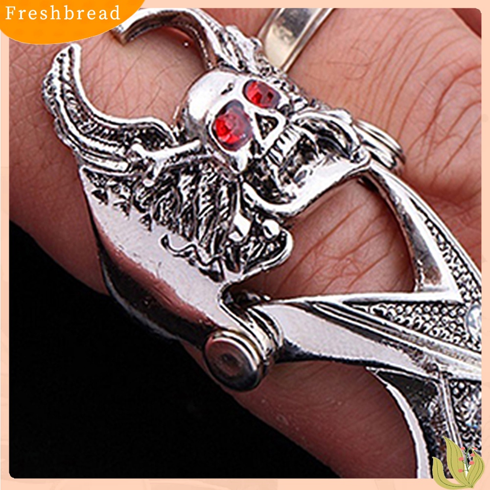 &lt; Freshbread &gt; Fashion Pria Gothic Punk 2steps Skull Joint Knight Finger Cincin Baja Titanium