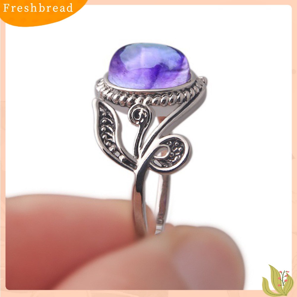 &lt; Freshbread &gt; Antik Lady Ungu Berlian Imitasi Ukir Daun Gaya Jari Cincin Pesta Perhiasan Hadiah