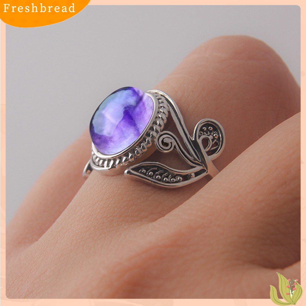 &lt; Freshbread &gt; Antik Lady Ungu Berlian Imitasi Ukir Daun Gaya Jari Cincin Pesta Perhiasan Hadiah