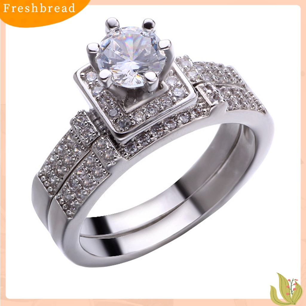 &lt; Freshbread &gt; 1pasang Cincin Couple Geometris Berlian Imitasi Perhiasan Cincin Kilau Terang Indah Untuk Pernikahan