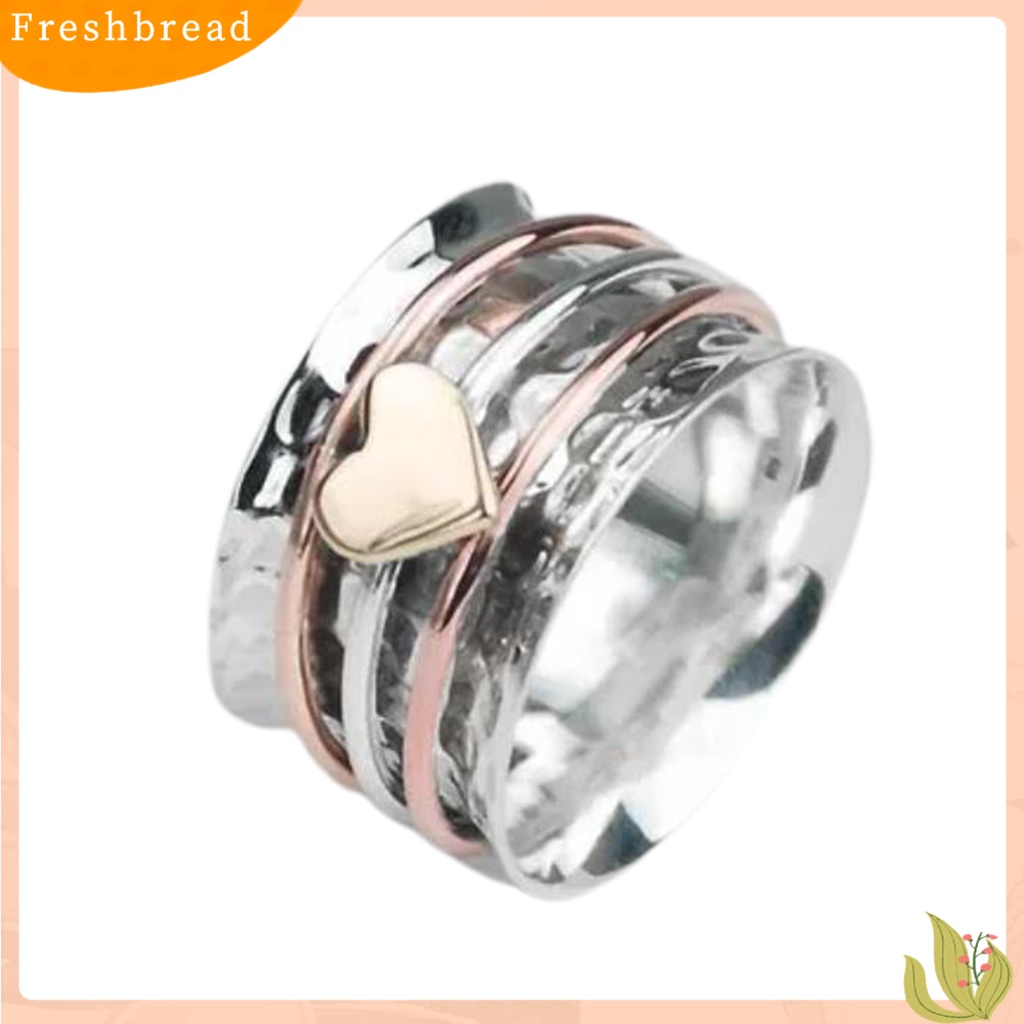 &lt; Freshbread &gt; Cincin Jari Hati Lebar Dapat Diputar Perhiasan Warna Ganda Vintage Plating Ring Untuk Kantor