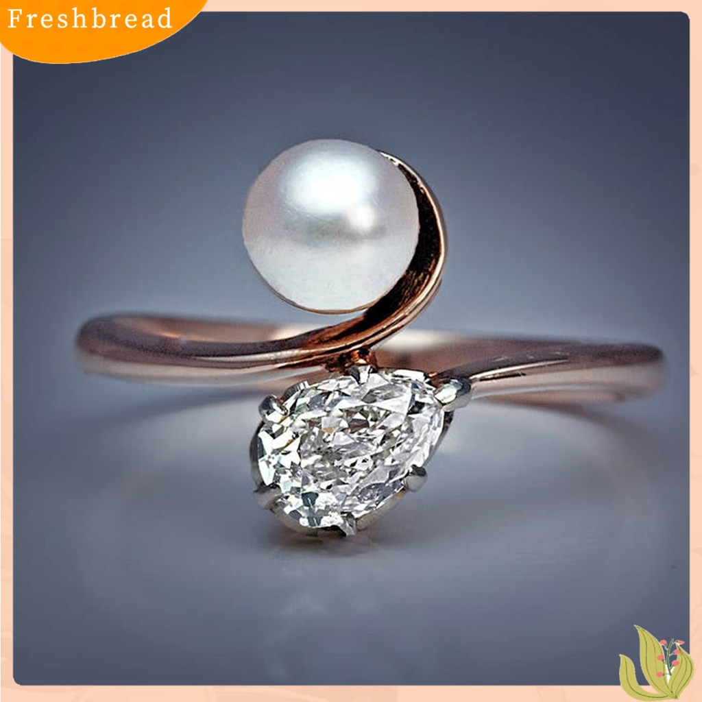 &lt; Freshbread &gt; Menawan Kulit-Menyentuh Cincin Lady Tembaga Faux Pearl Cubic Zirconia Finger Band Perhiasan Aksesori