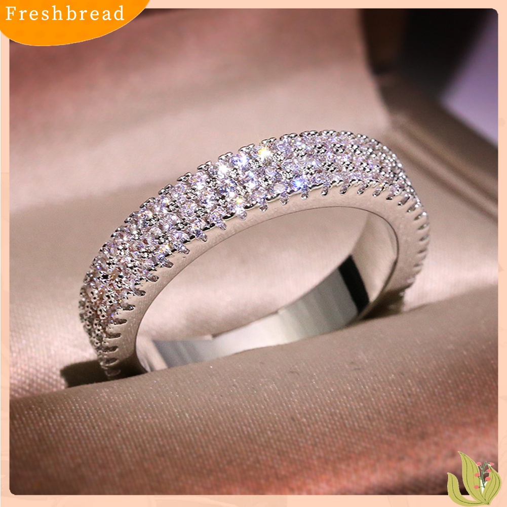 &lt; Freshbread &gt; Mewah Wanita Penuh Berlian Imitasi Bertatahkan Jari Cincin Pernikahan Pertunangan Perhiasan Hadiah