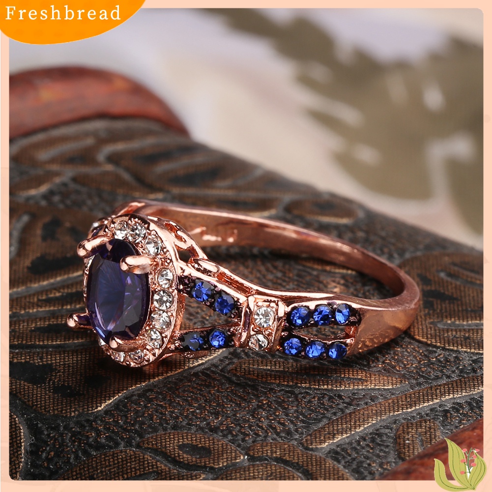 &lt; Freshbread &gt; Fashion Wanita Oval Berlian Imitasi Mengkilap Pengantin Pertunangan Pernikahan Cincin Perhiasan Hadiah