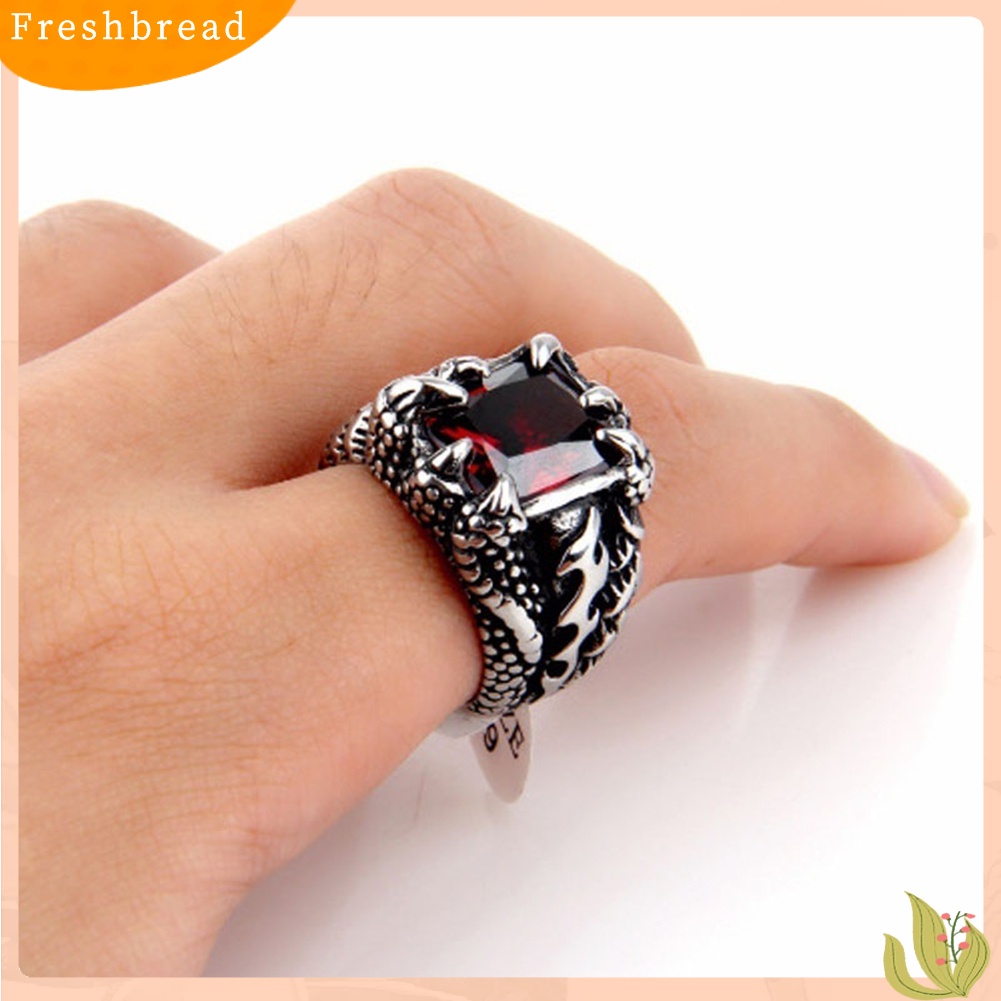 &lt; Freshbread &gt; Man Retro Titanium Steel Cincin Mendominasi Cakar Naga Desain Zirkon Cincin Hadiah