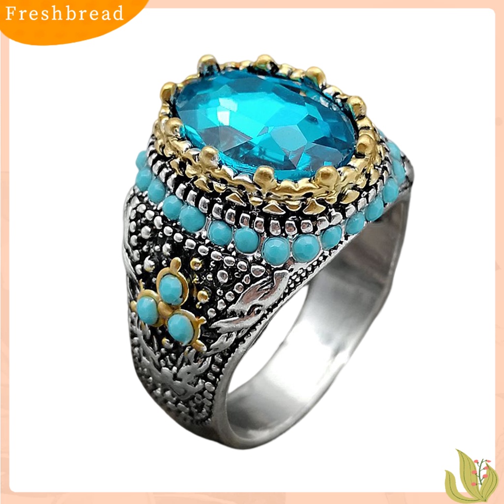 < Freshbread > Finger Band Oval-shaped Gaya Retro Electroplating Geometris Berlian Imitasi Hias Dress Up Perhiasan Aksesori Kepribadian Cincin Jari Trendy Untuk Pesta